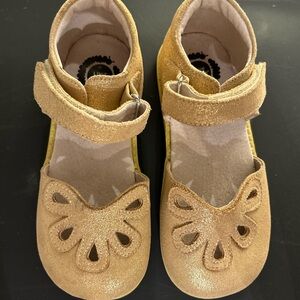 Livie & Luca Gold Kids Dress Shoes with Cutout Design